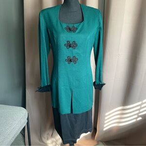 80’s Vintage Suit Dress in Green and Black by Positive Attitude Sz 8